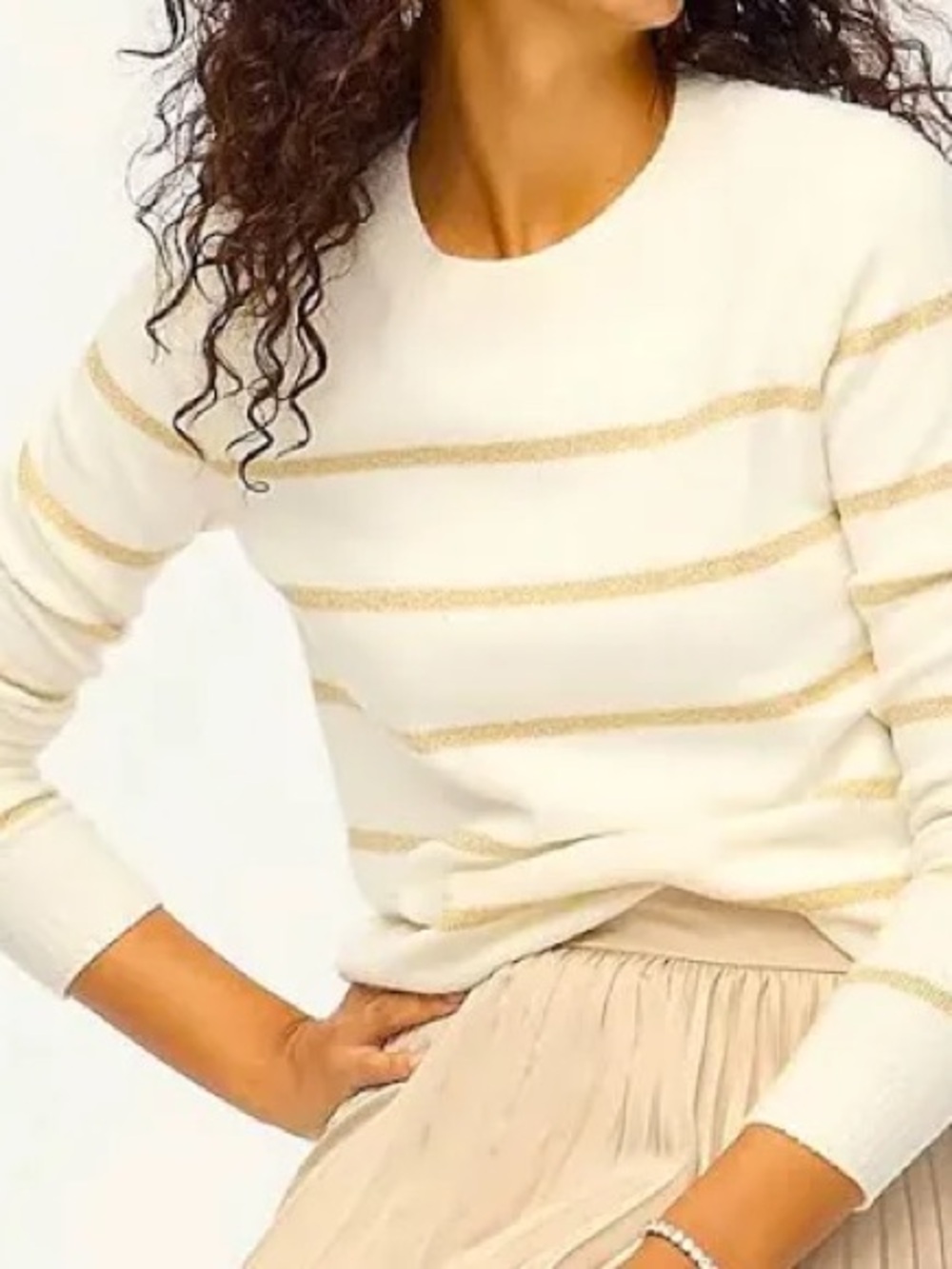 J. Crew Factory Shimmer Striped Crewneck in Extra Soft Yarn Sz Medium